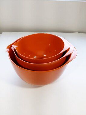 Lot of 3 Rosti Denmark Melamine Orange Mixing Bowls 1.5L, 2L, & 3L